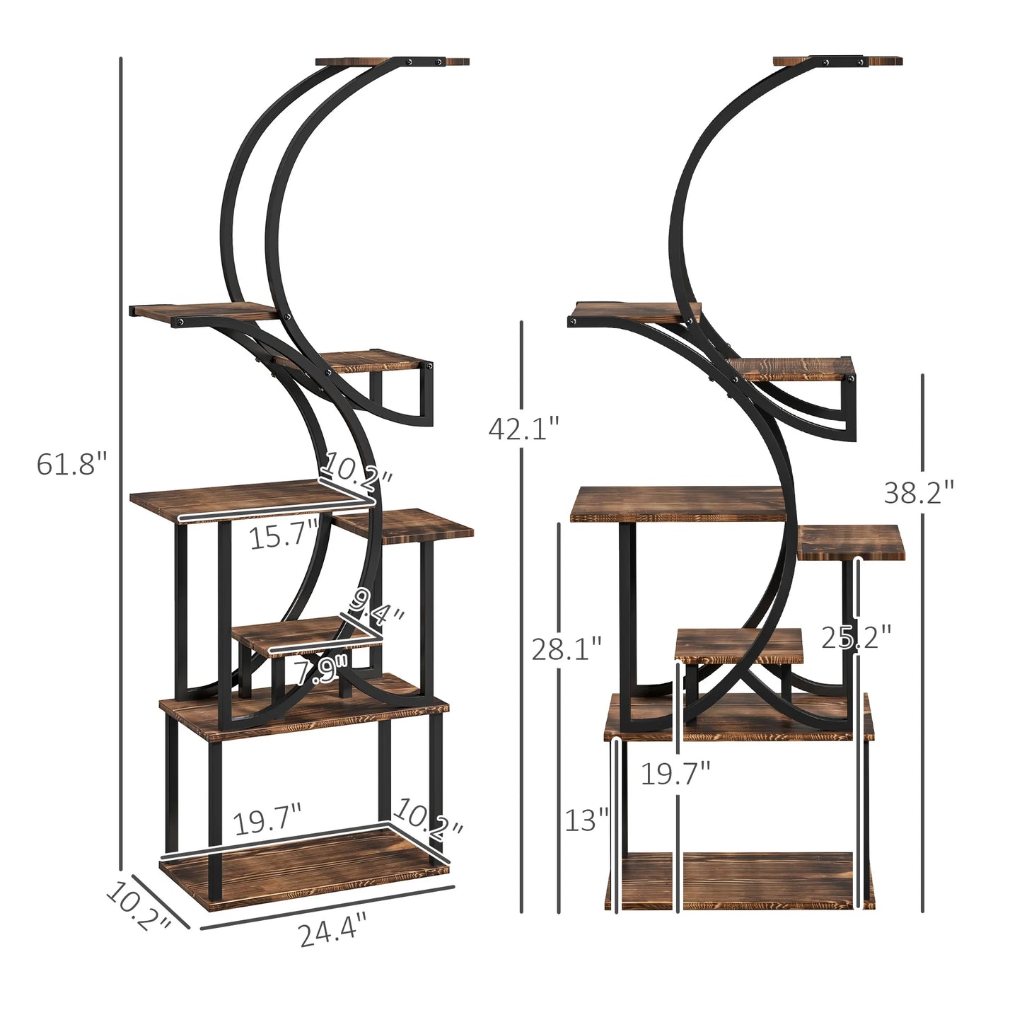 S Shaped Corner Plant Stand With Metal Frame Carbonized Finish