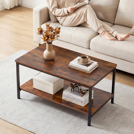 JHK Modern Wood Coffee Table Storage And Anti Slip Feet