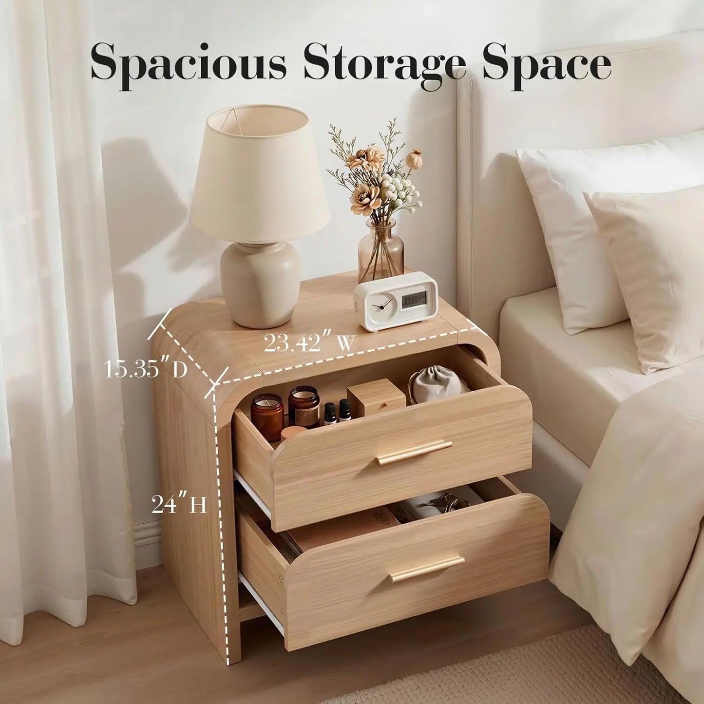 Nightstand Set of 2 Modern Minimalist Two Drawer Bedside Tables