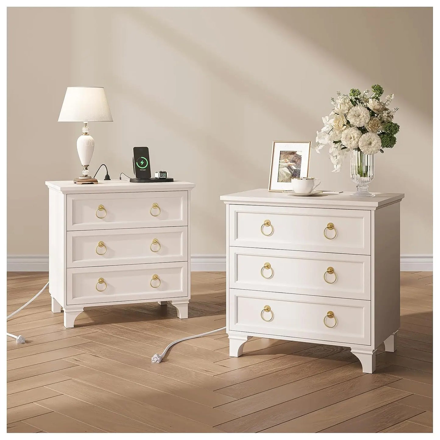 Mid Century Modern Nightstands Set With Drawers Solid Wood Legs