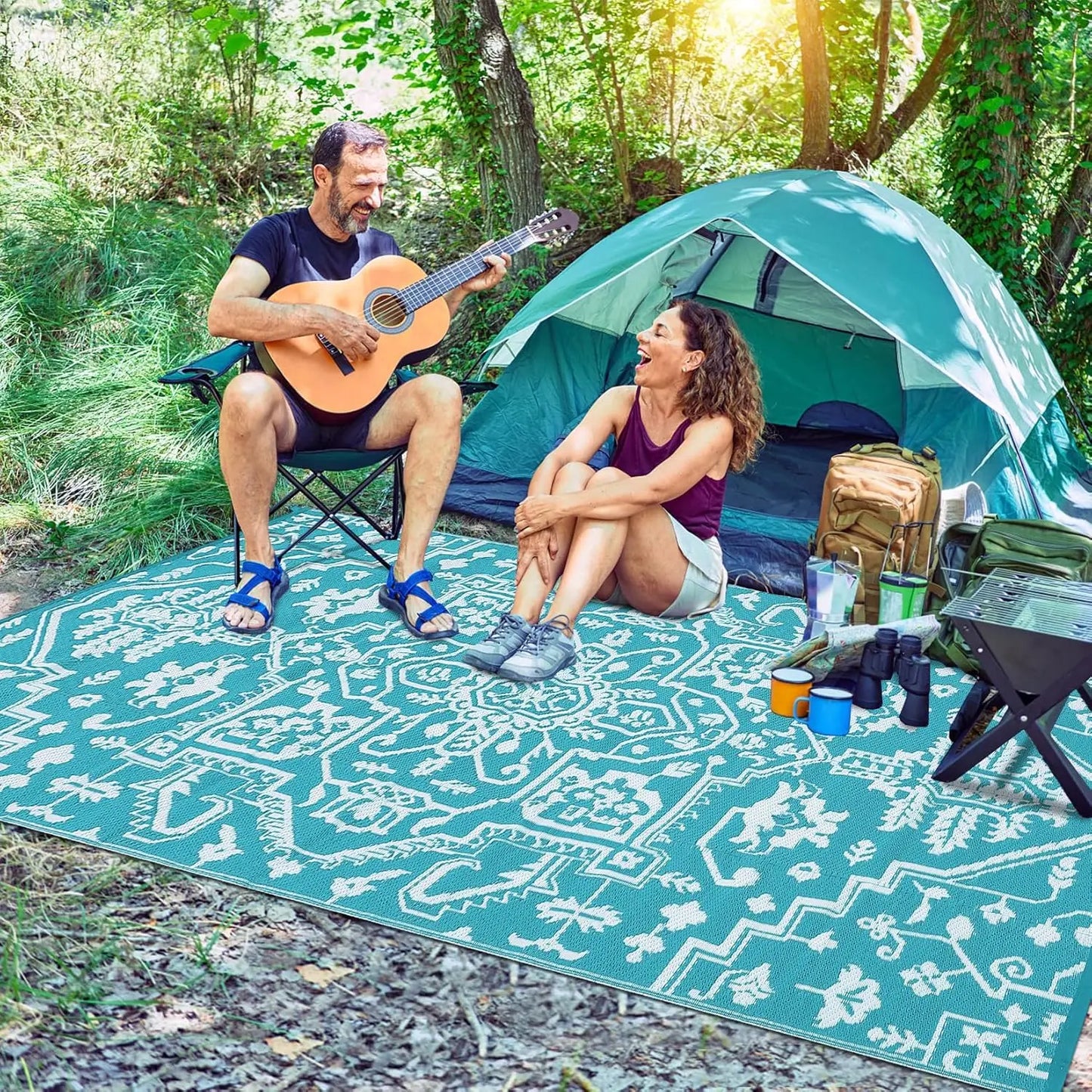 TWISTER.CK Waterproof Outdoor Area Rug Geometric Stain Resistant Mat
