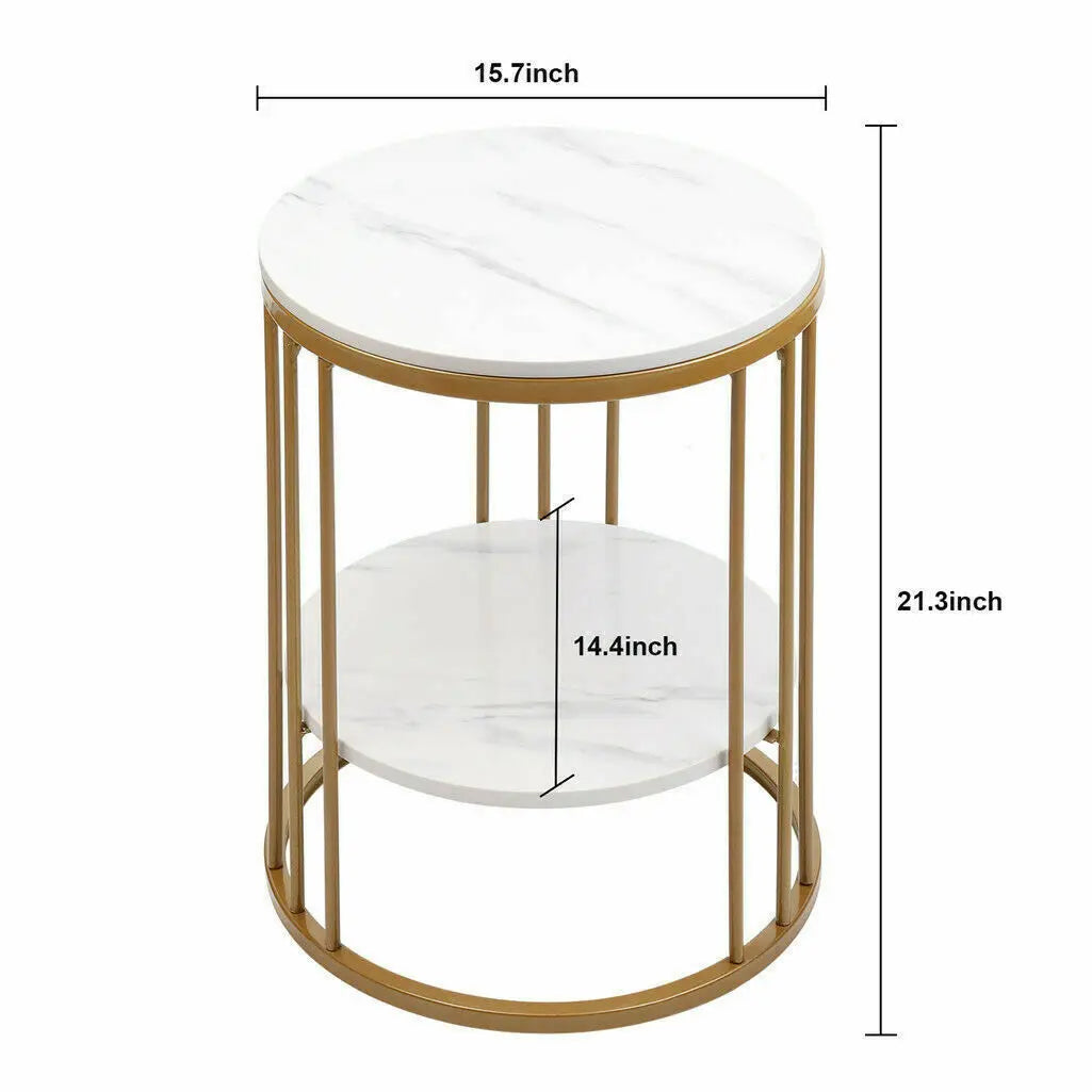 Wisfor 2-Tier Marble Round Side Table Coffee Table Nightstand Jewellery Storage