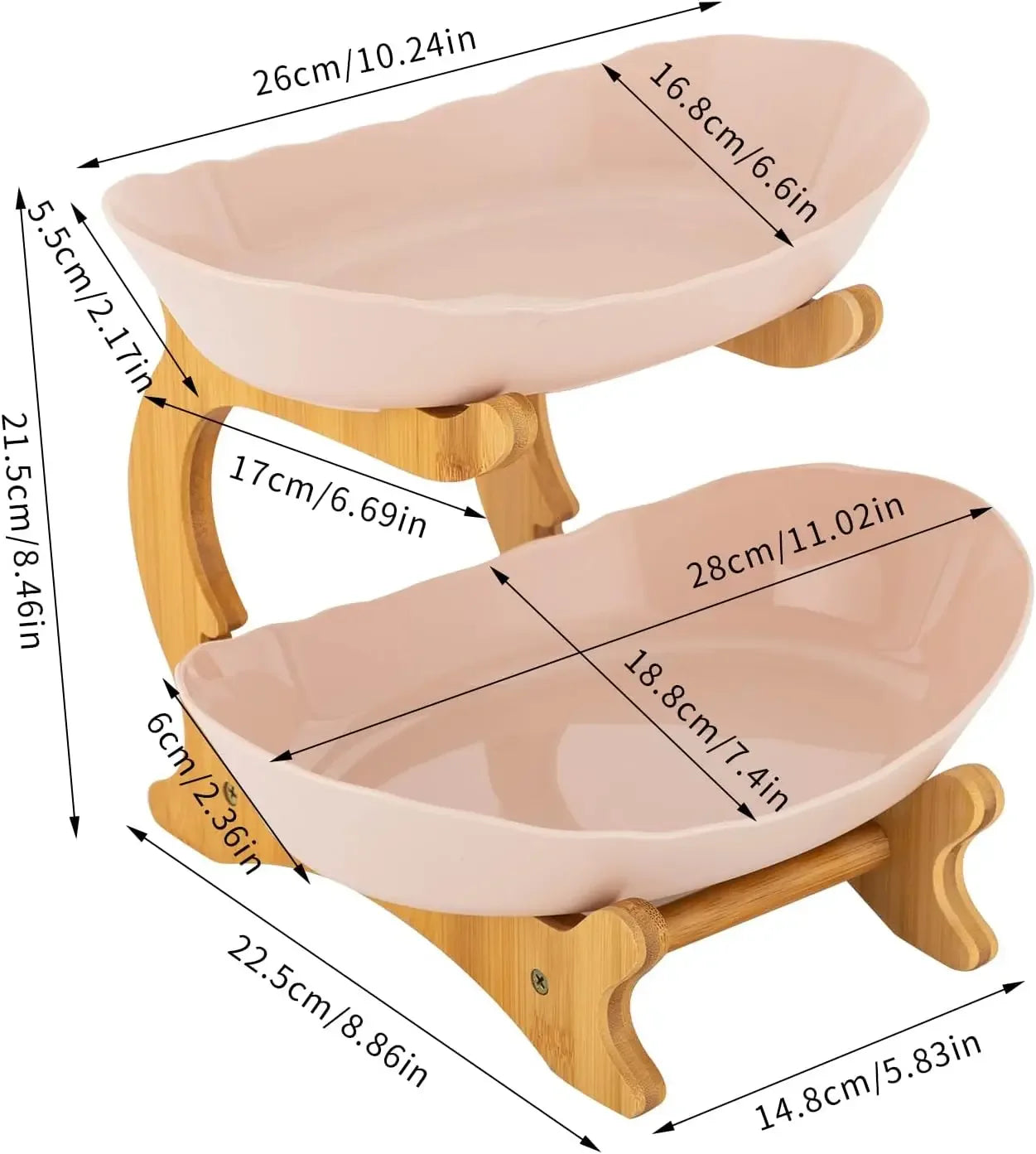 Two Tier Bamboo Wood Frame Fruit Bowl Stand PP Bowls