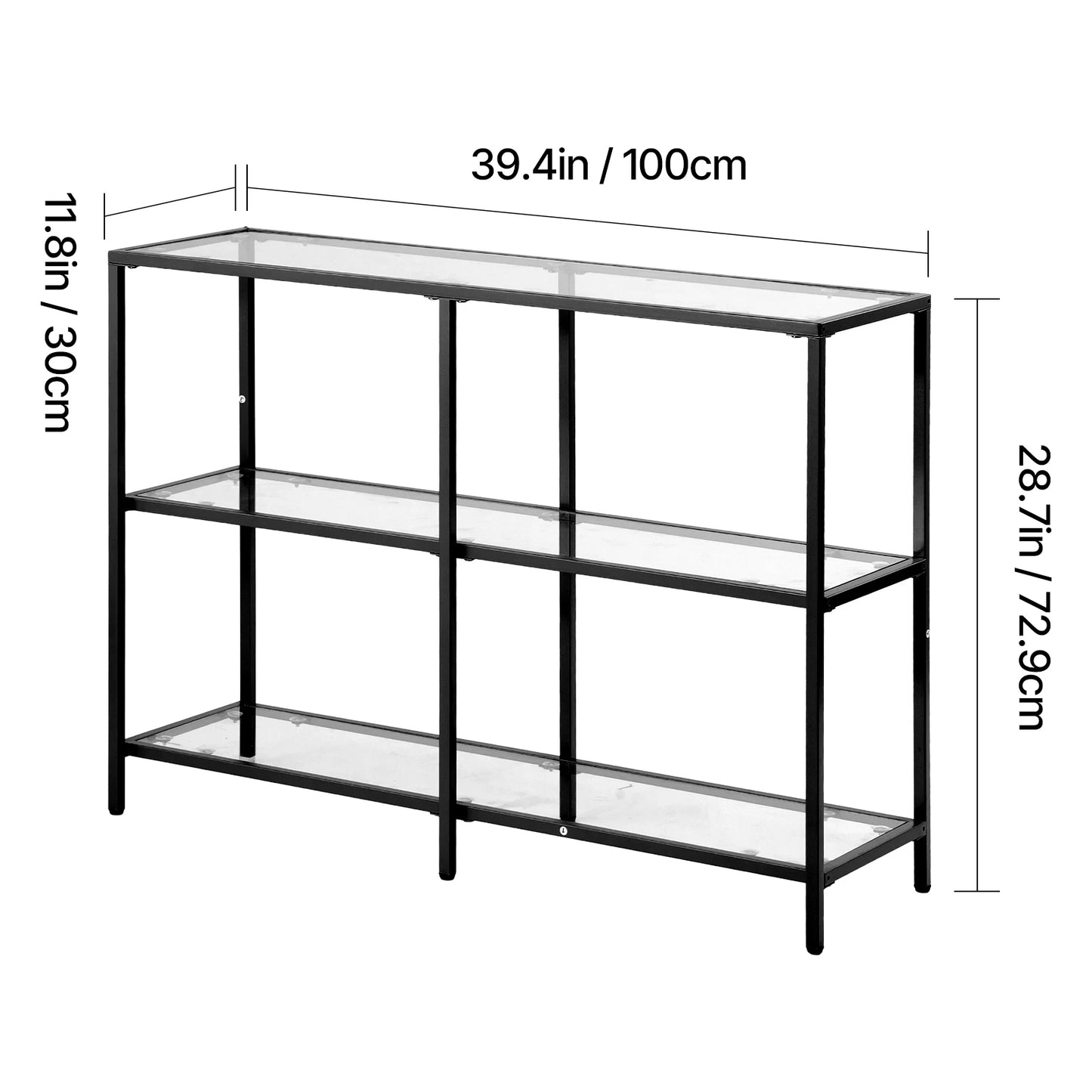 SucceBuy Glass Console Table With Tempered Top And Iron Legs