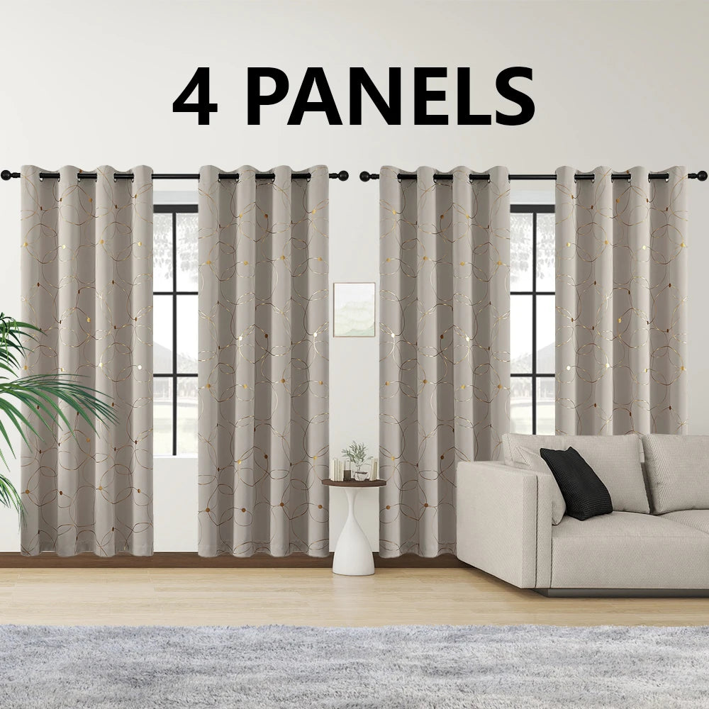 Blackout Curtains Grommet Thermal Insulated Room Darkening Foil Print Bedroom