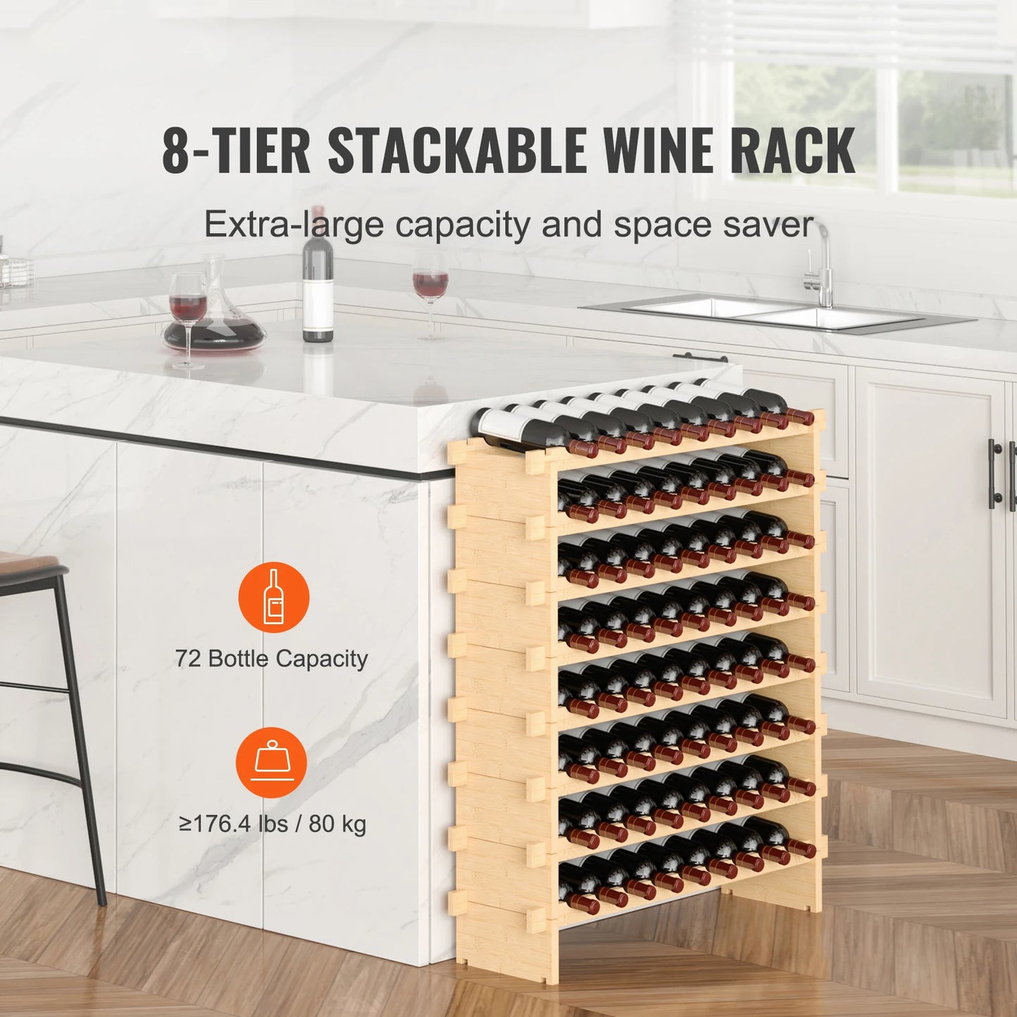 SucceBuy Premium Bamboo Stackable Wine Rack For Kitchen Cellar Display