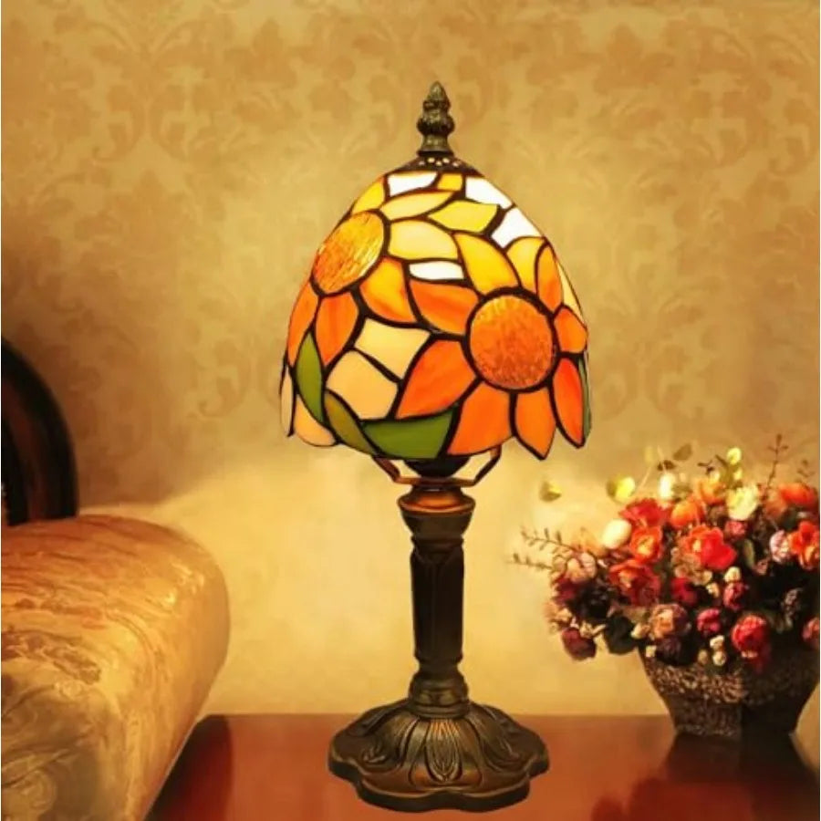 Solar Powered Sunflower Stained Glass Tiffany Style Table Lamp