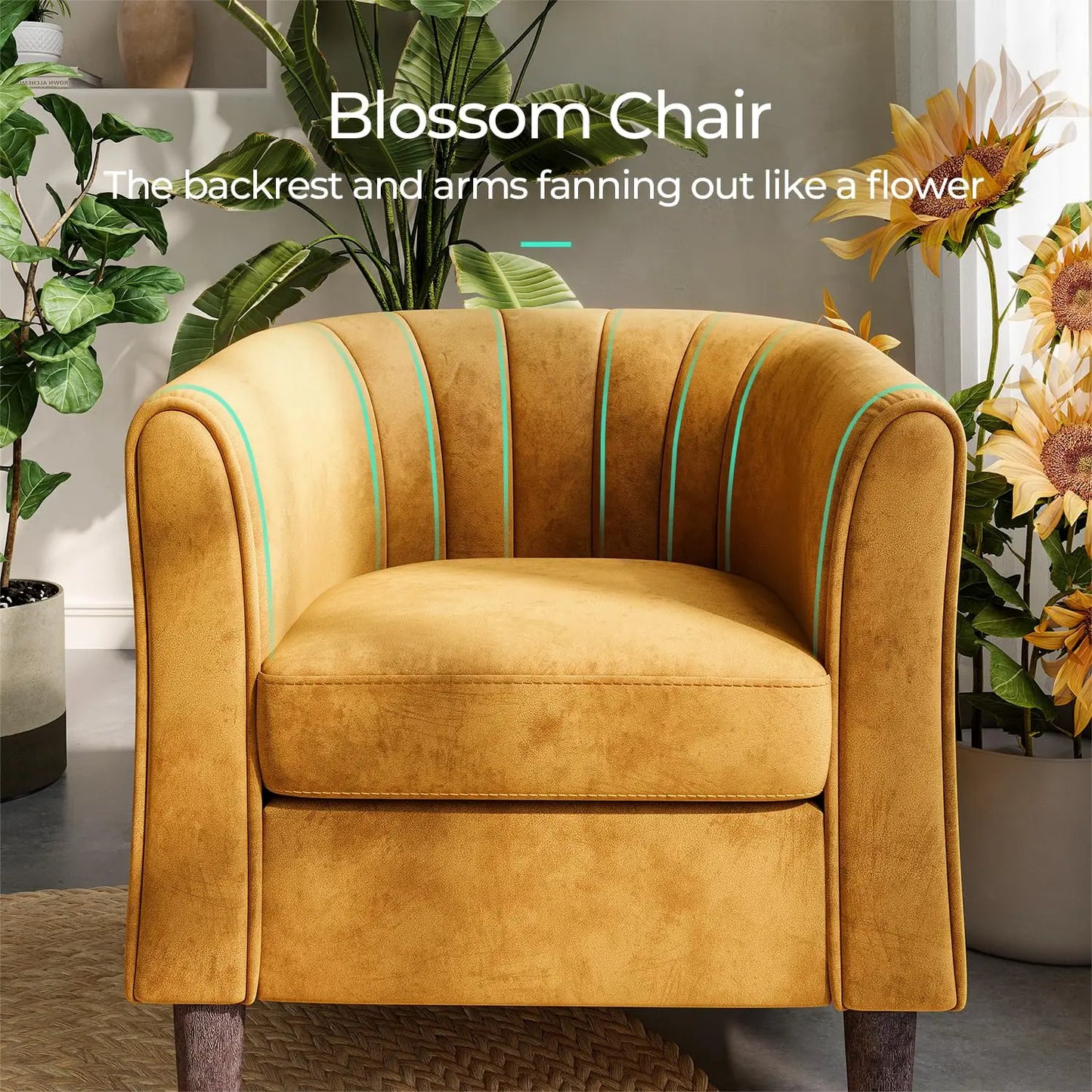 Velvet Accent Chair With Ottoman Modern Barrel Armchair
