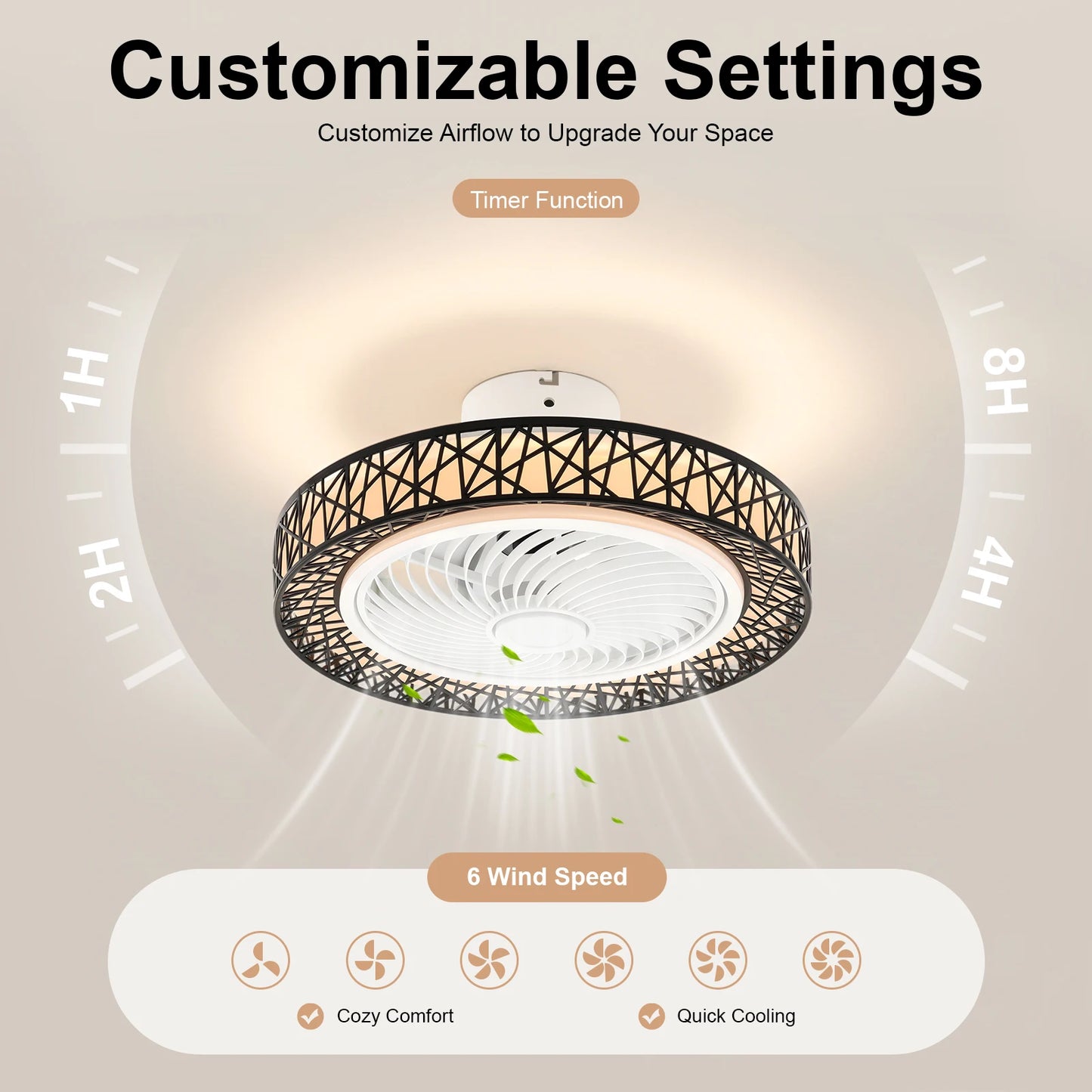 Ceiling Fan Light With Remote Control Modern ABS Low Noise