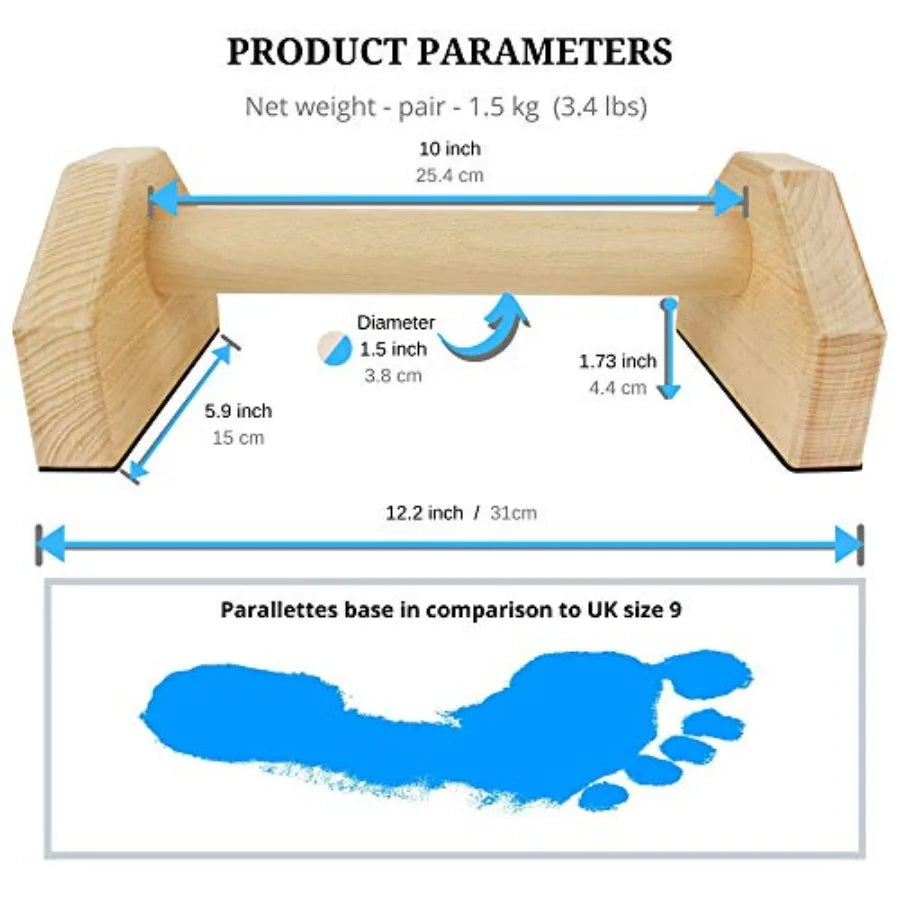 Calisthenics Wood Parallettes Push Up Bars Non Slip Wobble Wraps