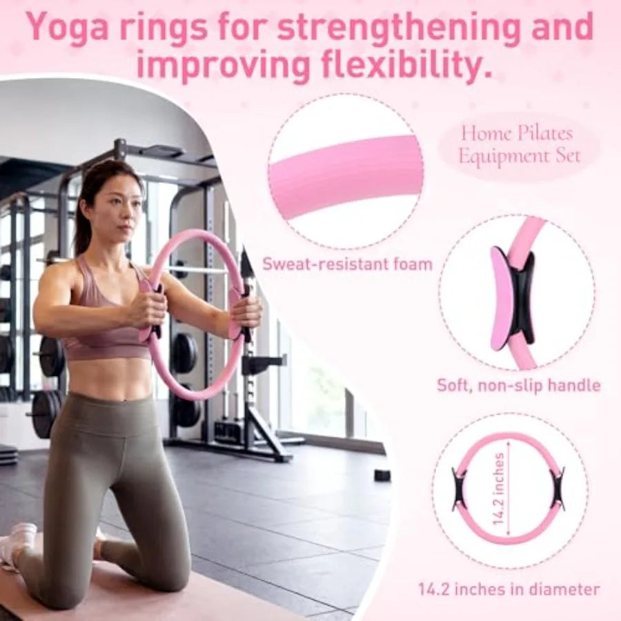 Pink Yoga Accessories Set 11 Pieces for Women Pilates Kit
