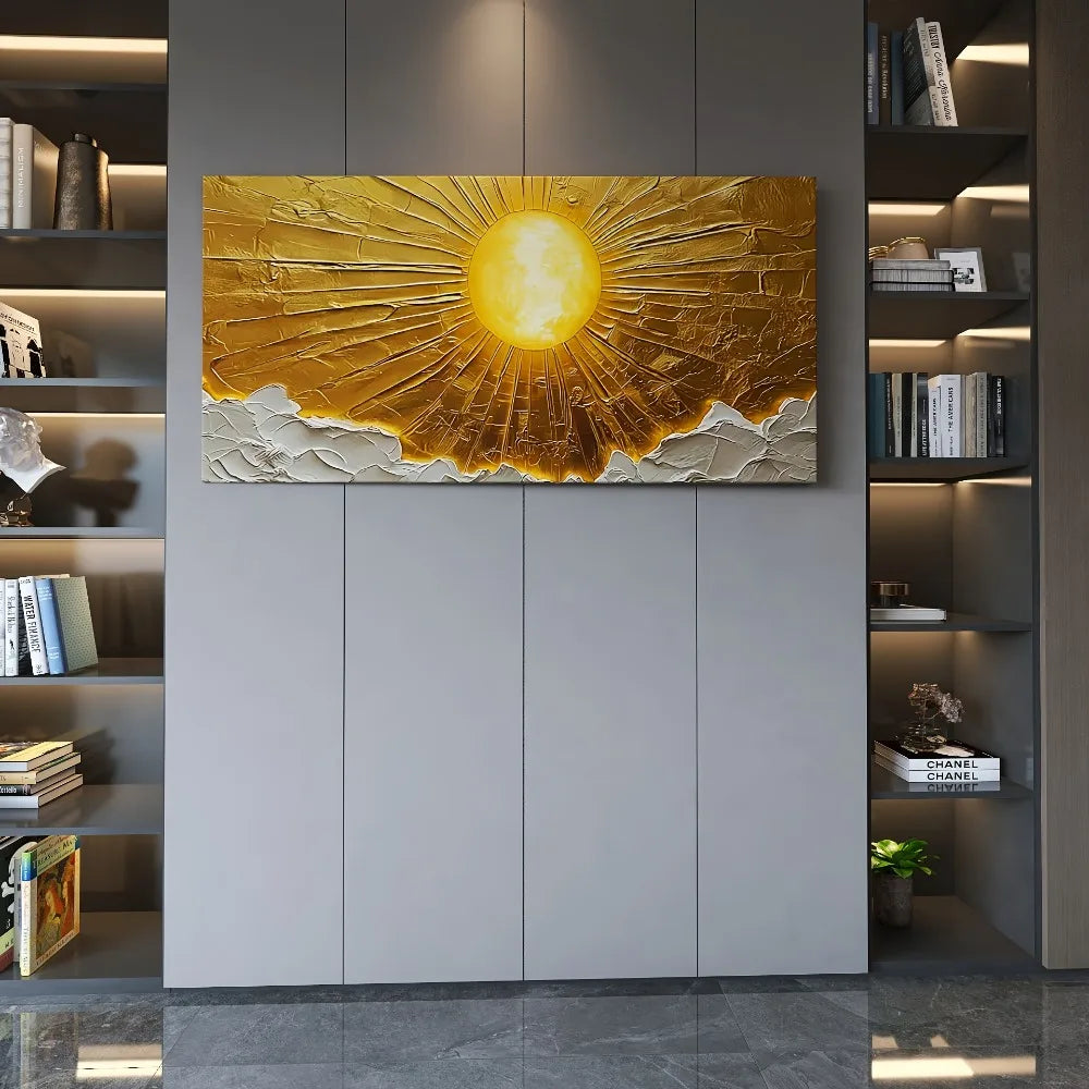Abstract Sun Canvas Wall Art With Pine Frame For Interior Decor