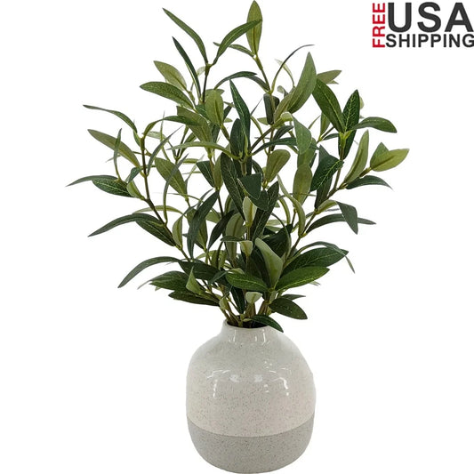 Artificial Olive Plant in Two-Tone Ceramic Vase for Home Decor