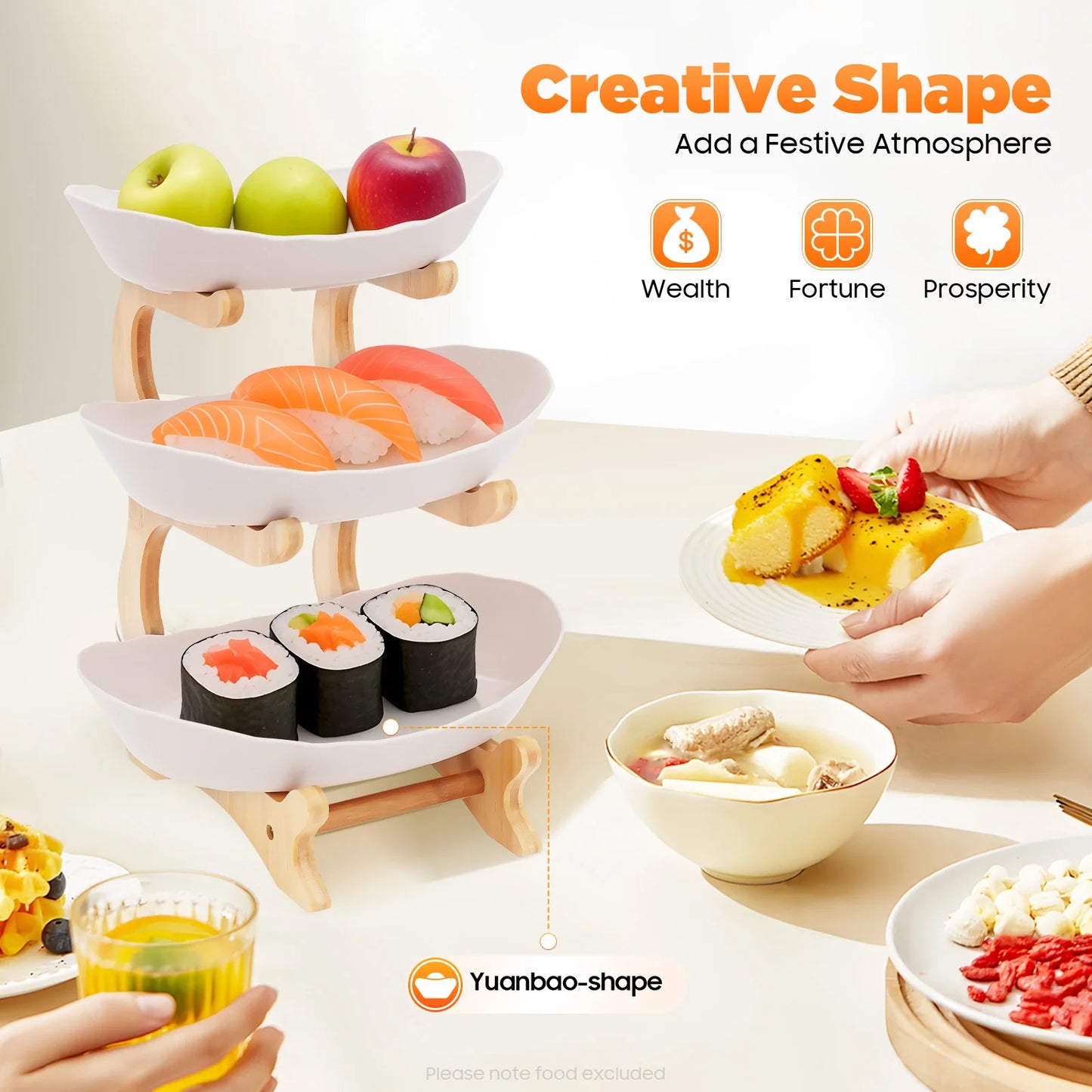 3 Tier Bamboo Wood Fruit Plate Stand For Party Desserts
