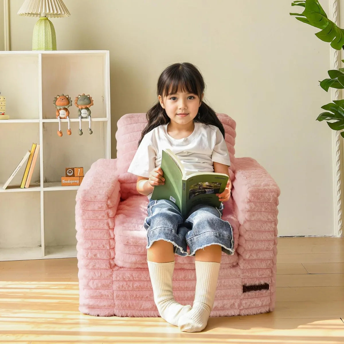XIUWO Kids Bean Bag Chair With Faux Fur And Pillows