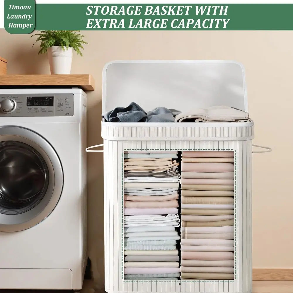 Bamboo Laundry Hamper With Lid And Removable Liner Bag Foldable With Handles