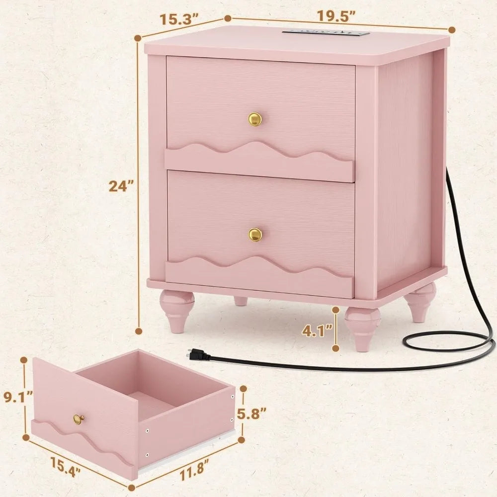 Frame Nightstands With Charging Station Set Of 2 Scalloped