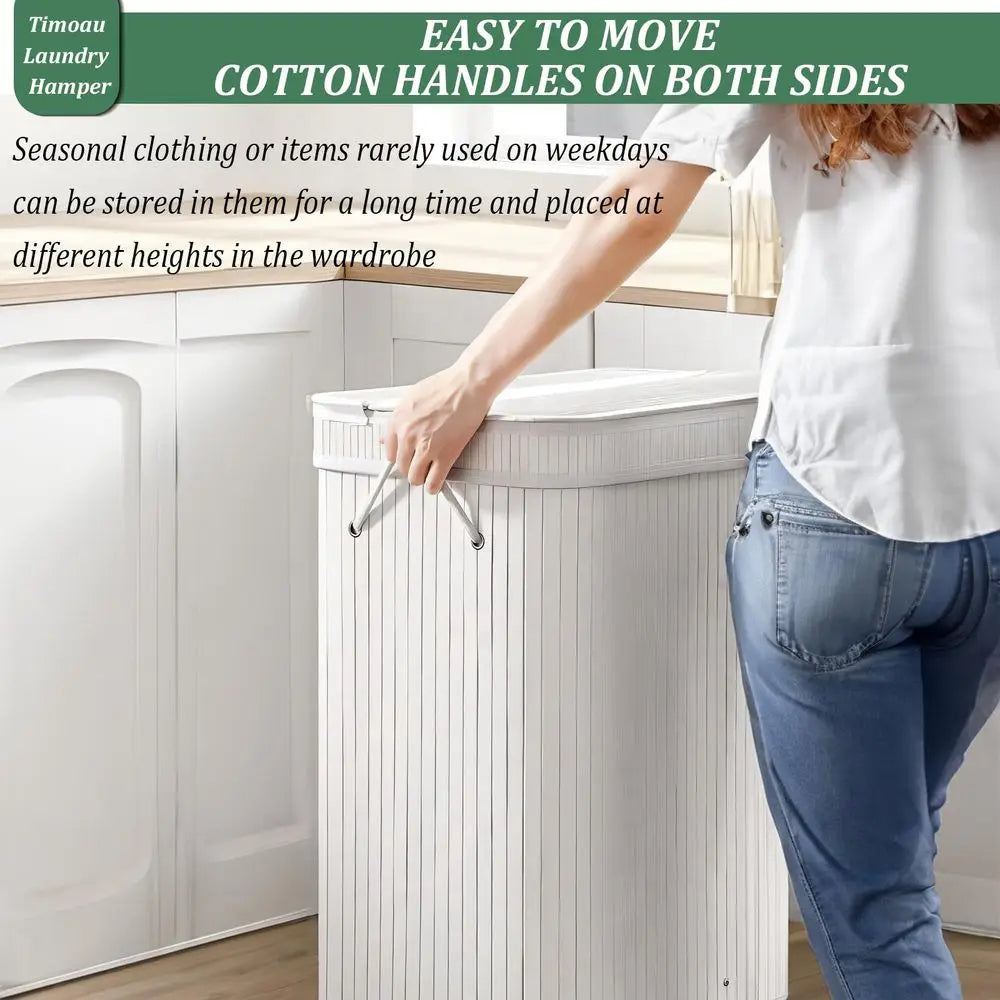 Bamboo Laundry Hamper With Lid And Removable Liner Bag Foldable With Handles