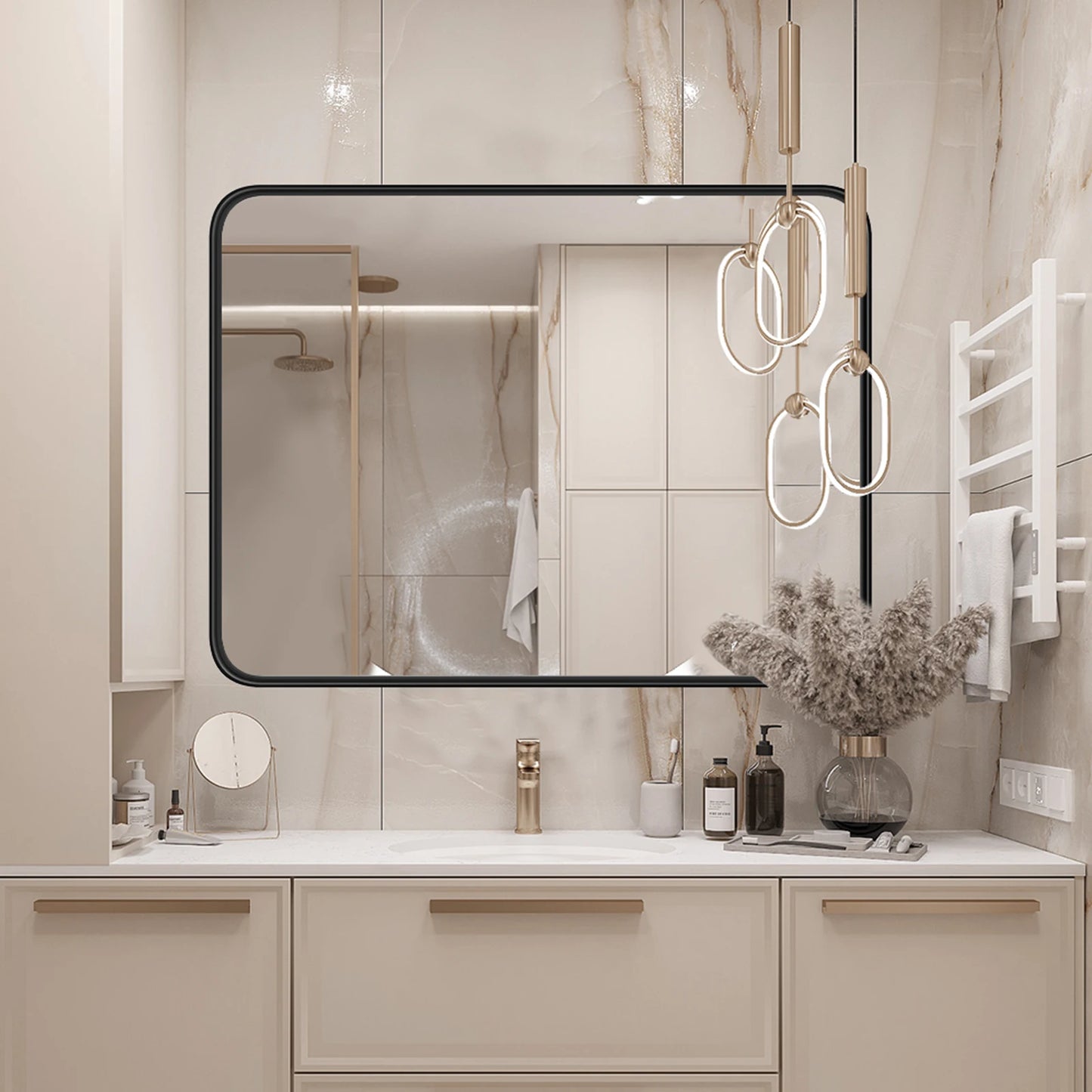 JHK Matte Metal Framed Bathroom Mirror for Wall Vanity