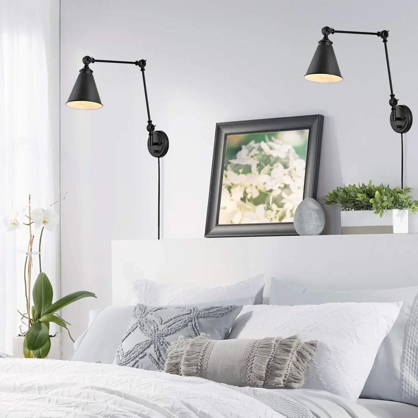 Farmhouse Swing Arm Wall Sconce Set Of 2 Industrial Lamps