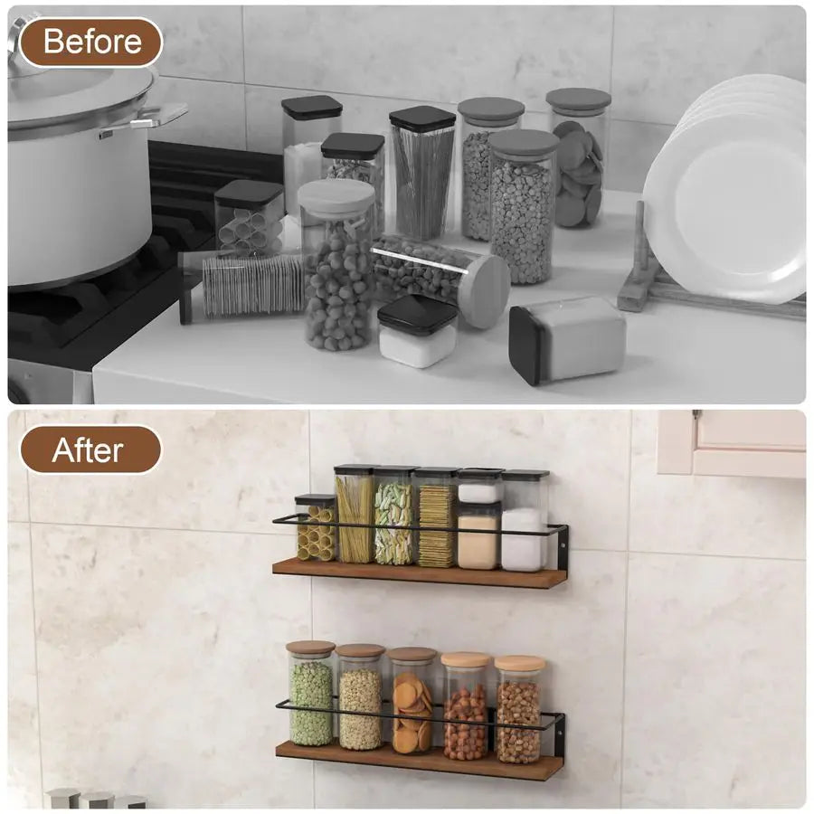 Rack SelfAdhesive or drilling, Rustic Style Hanging Spice Rack, Spice Organization for Cabinet Door or Wall Mount, Over The Stov