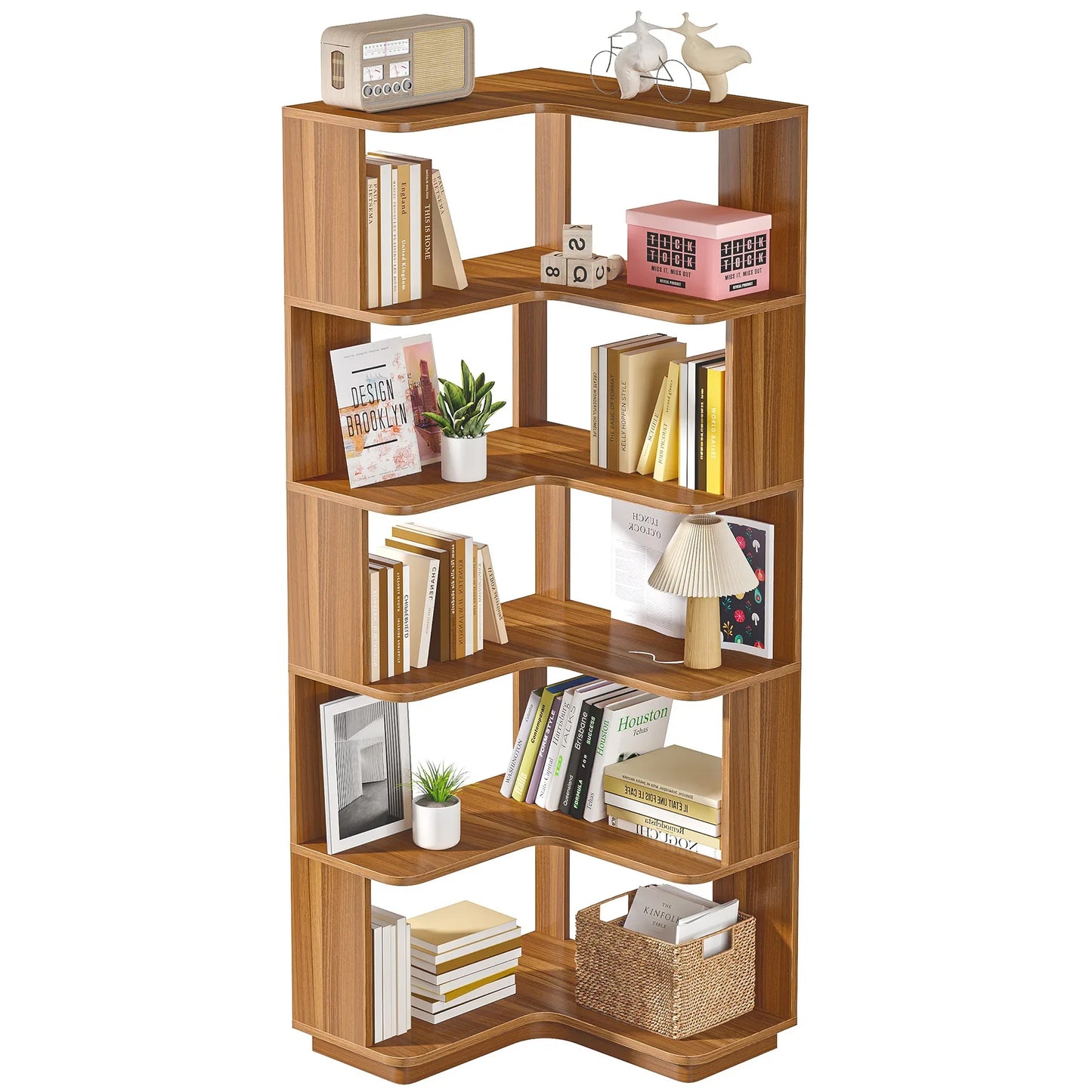 Tribesigns 6 Tier Corner Bookshelf Industrial Wood Grain Corner Shelf
