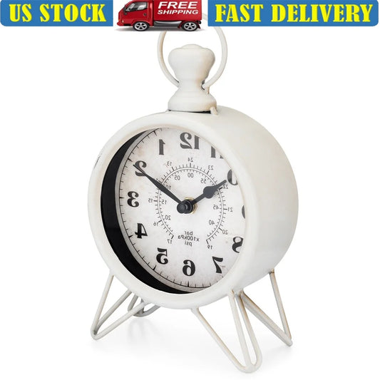 Antique Style Metal Table Clock Quartz Battery Operated