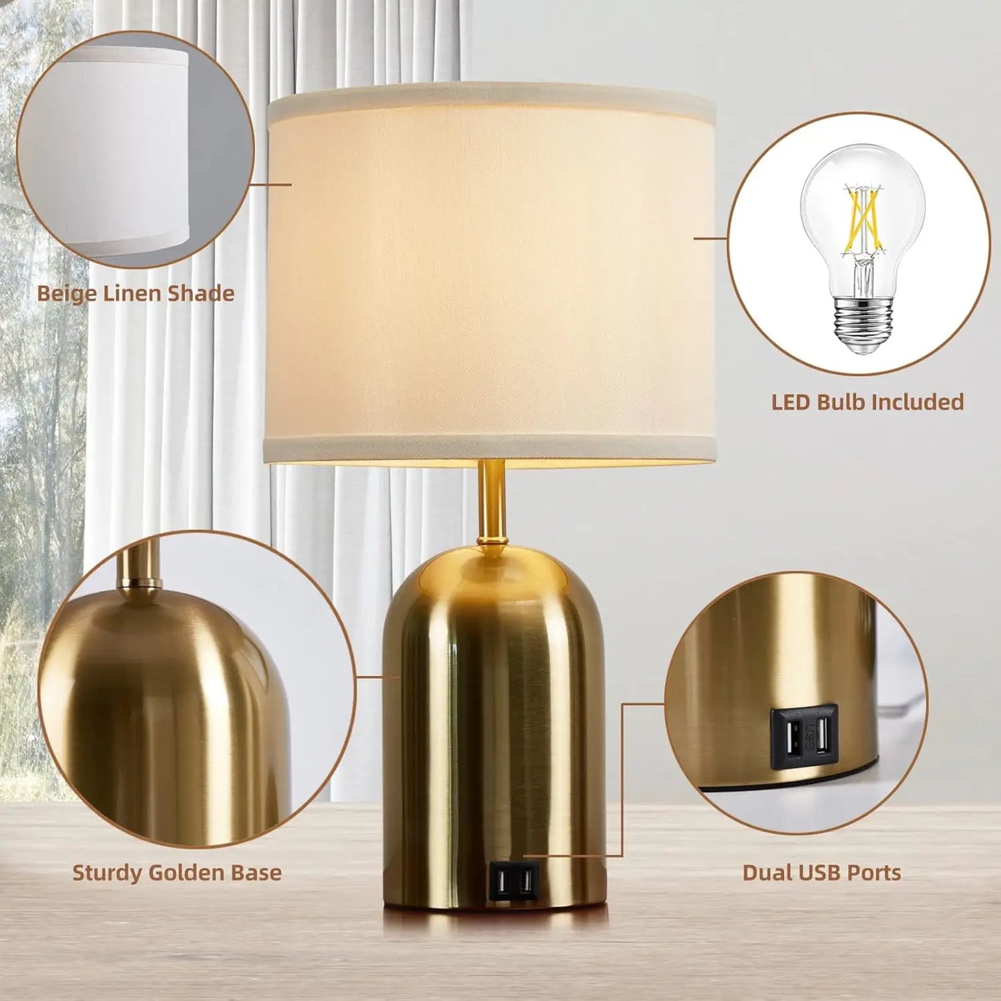 Touch Control Bedside Lamps With USB Ports 2-Pack Set