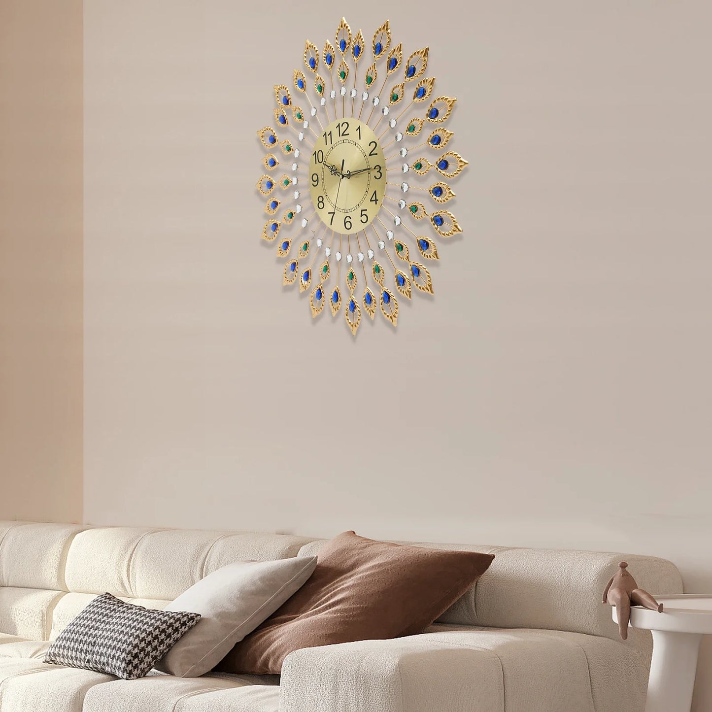 Modern Wall Clock Metal With Acrylic Diamonds Silent Quartz Movement