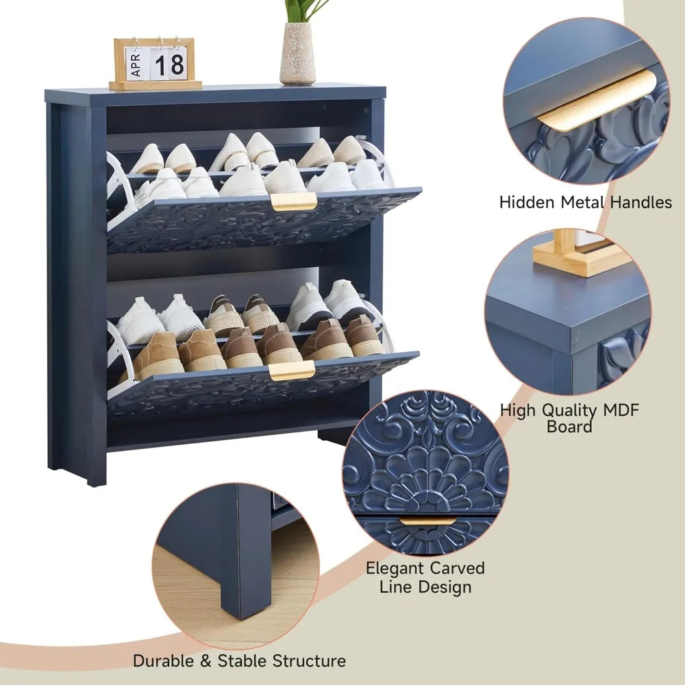 Slim Shoe Cabinet With Flip Drawers 2 Tier Organizer