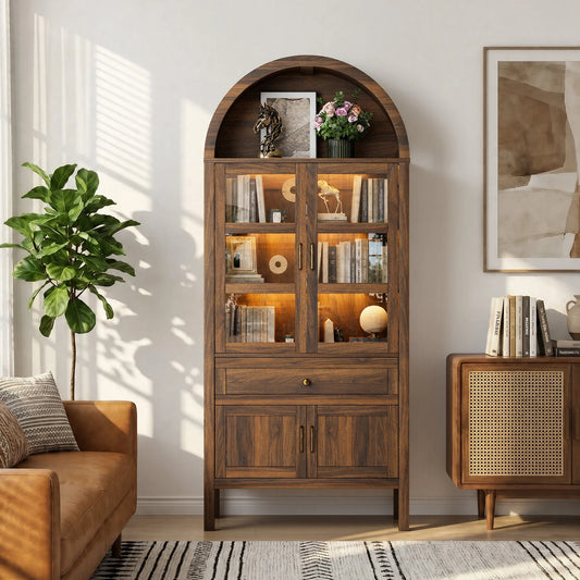 Cottinch Arched Wood Storage Cabinet With Dimmable Led Lights