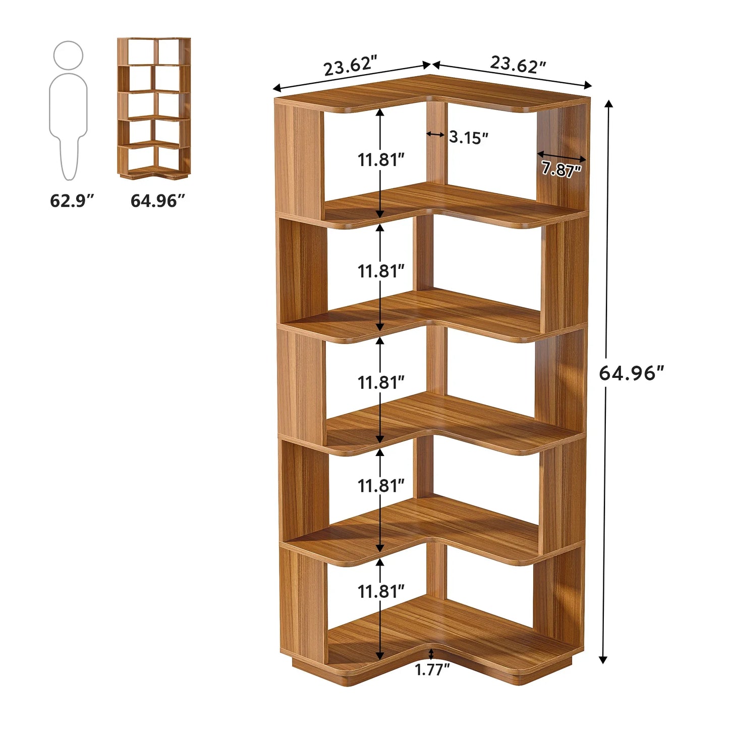 Tribesigns 6 Tier Corner Bookshelf Industrial Wood Grain Corner Shelf