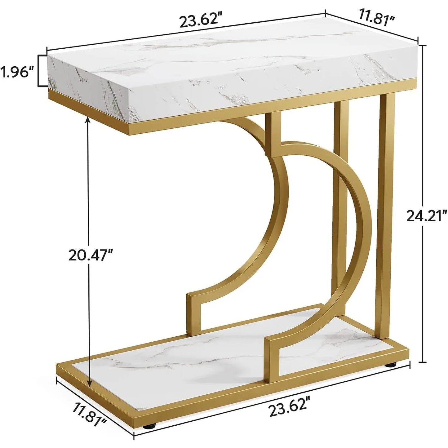 Little Tree C Shaped End Table With Metal Frame For Living Room