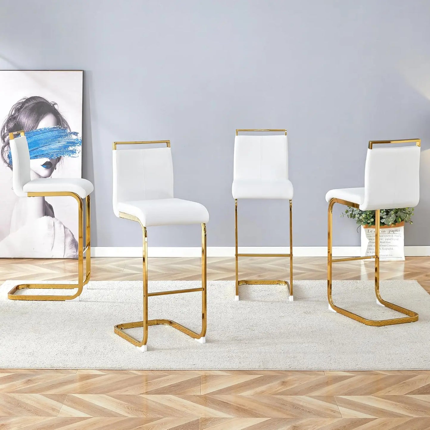 Frame Bar Stools 4 With Back Modern Faux Leather Seating