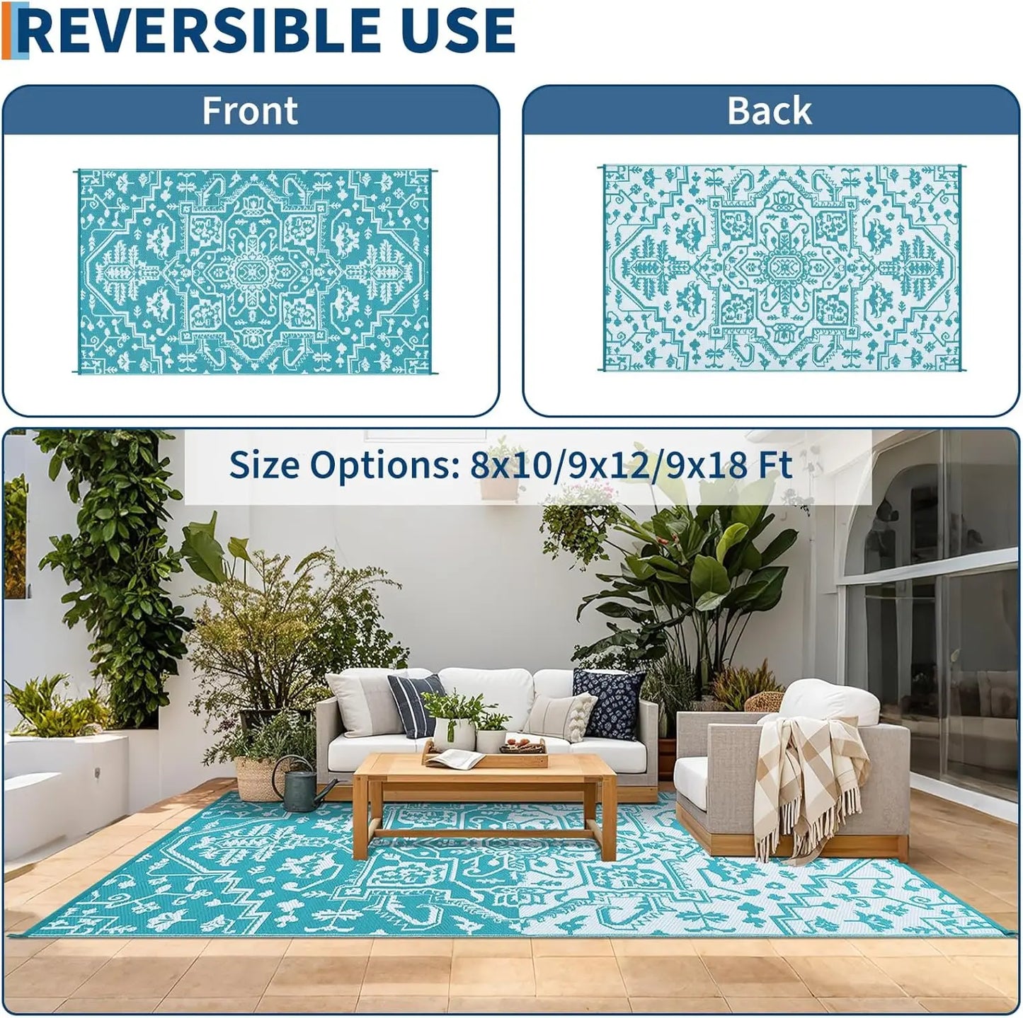 TWISTER.CK Waterproof Outdoor Area Rug Geometric Stain Resistant Mat