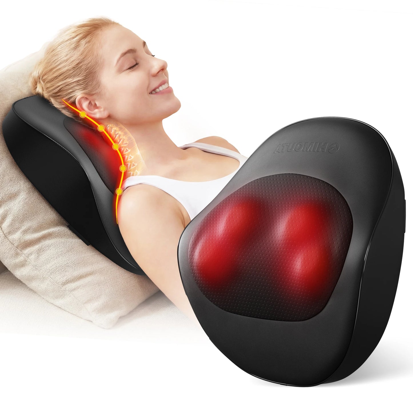 HIMOUTA Electric Shiatsu Back Neck Massager With Heat Ultra Quiet 3D Kneading Pillow