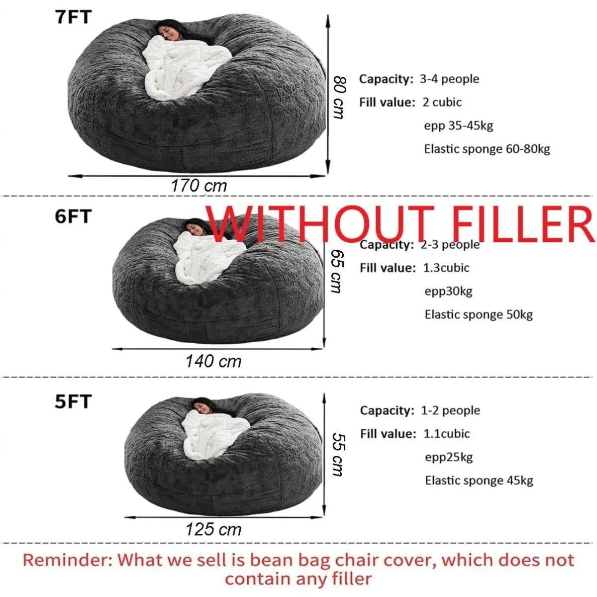 XIUWO Velvet Bean Bag Chair Cover For Adults And Kids