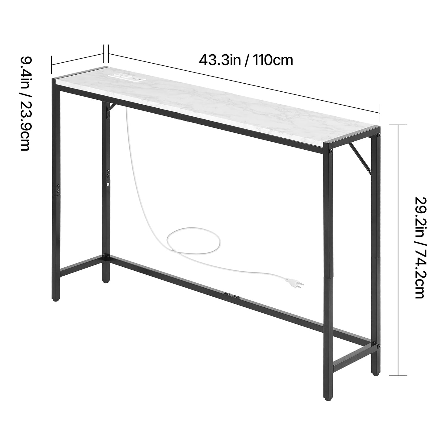 SucceBuy Glass Console Table With Tempered Top And Iron Legs
