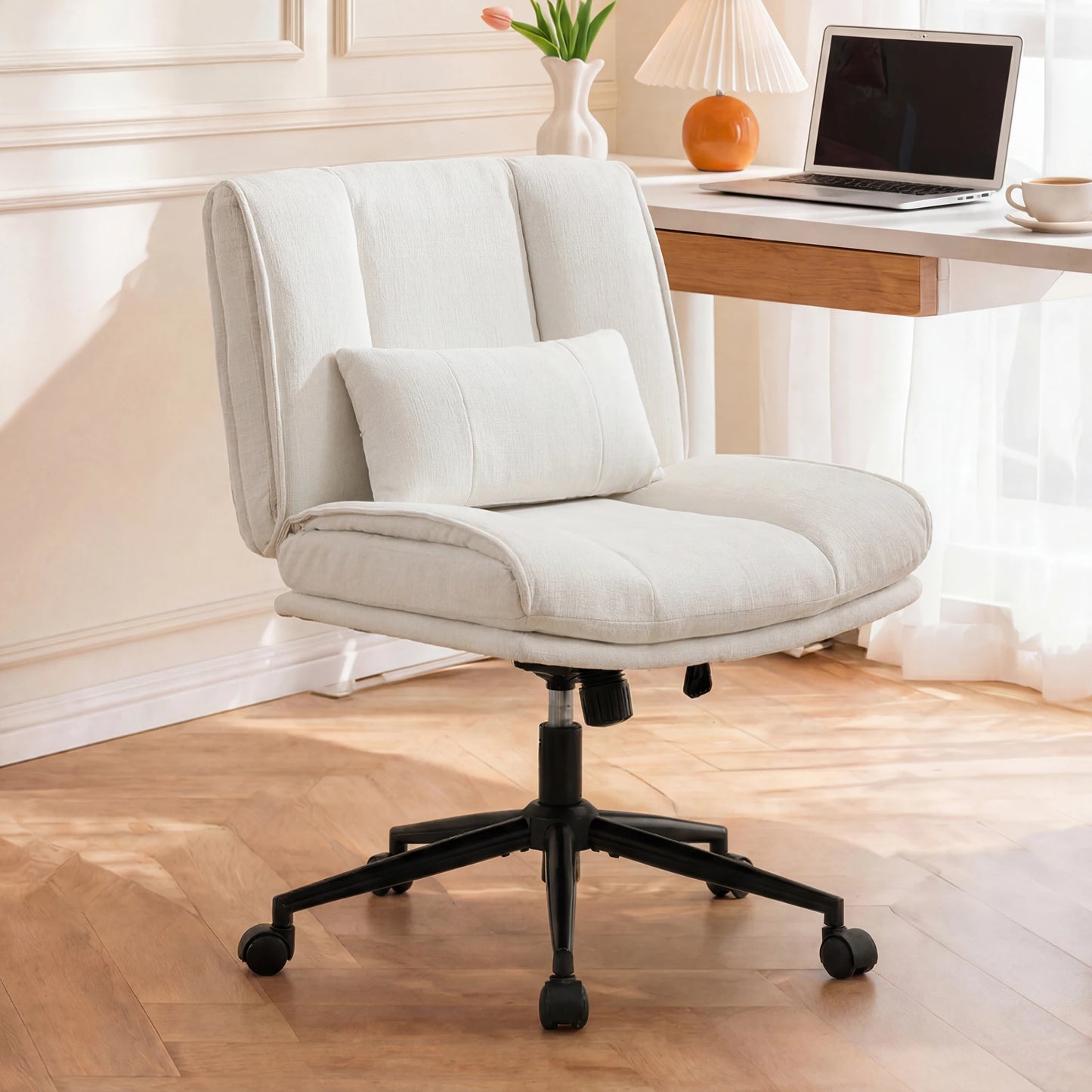 TCGBKAF Armless Criss Cross PU Leather Office Swivel Chair