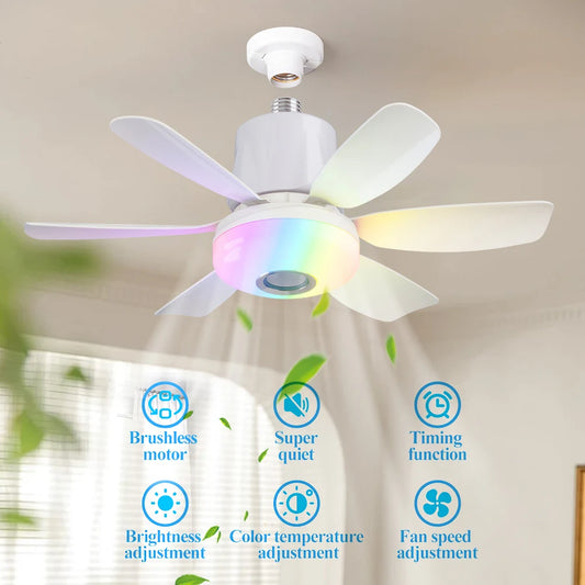 Socket Ceiling Fan With Remote LED Light Dimmable RGB