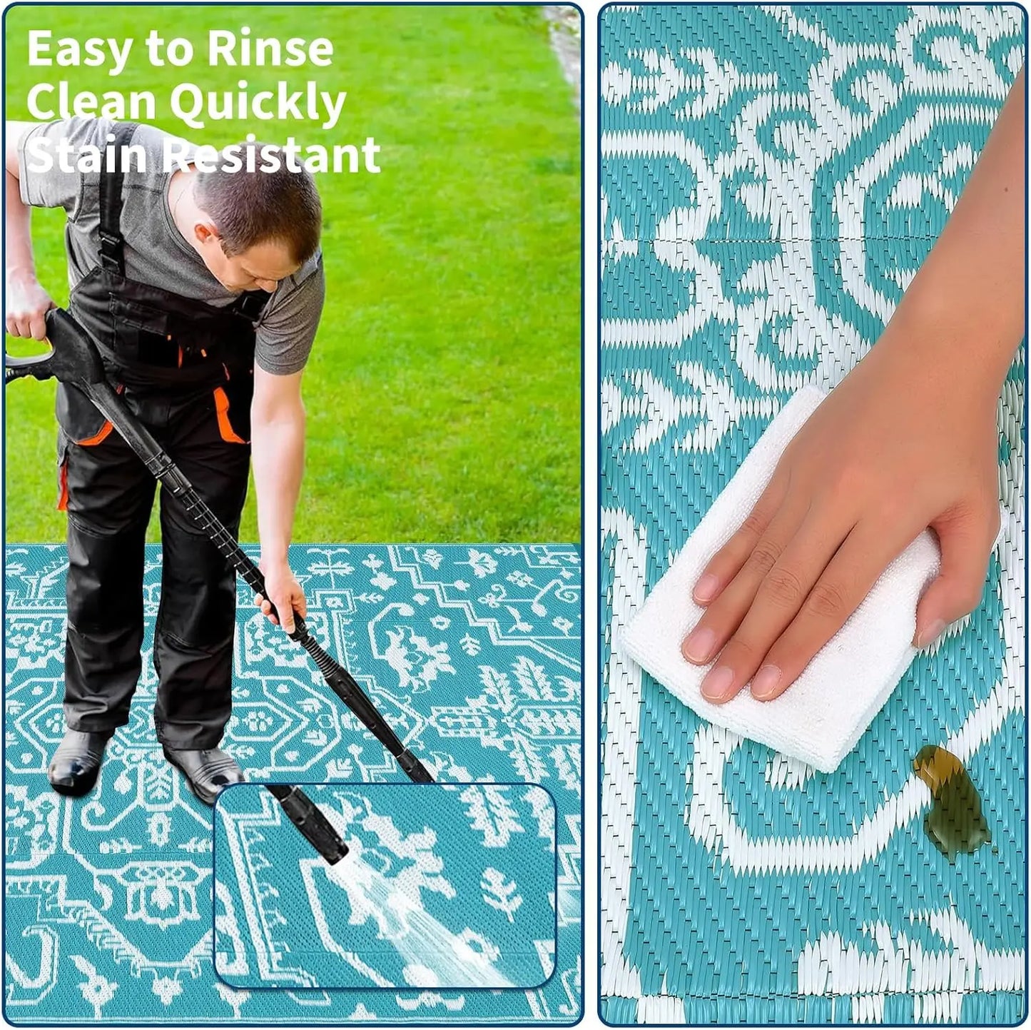 TWISTER.CK Waterproof Outdoor Area Rug Geometric Stain Resistant Mat