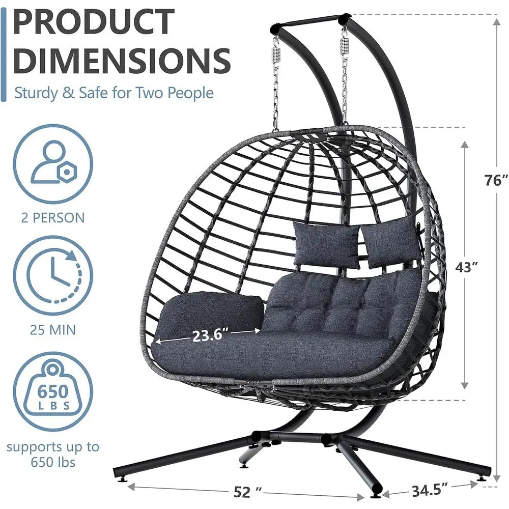 Double Egg Swing Chair With Stand Outdoor Patio Use