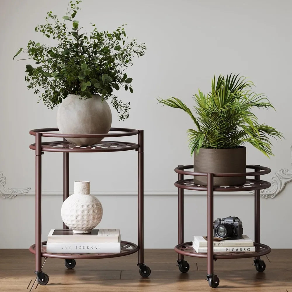 NBVCX 2 Tier Rolling Plant Stand Heavy Duty Indoor Outdoor