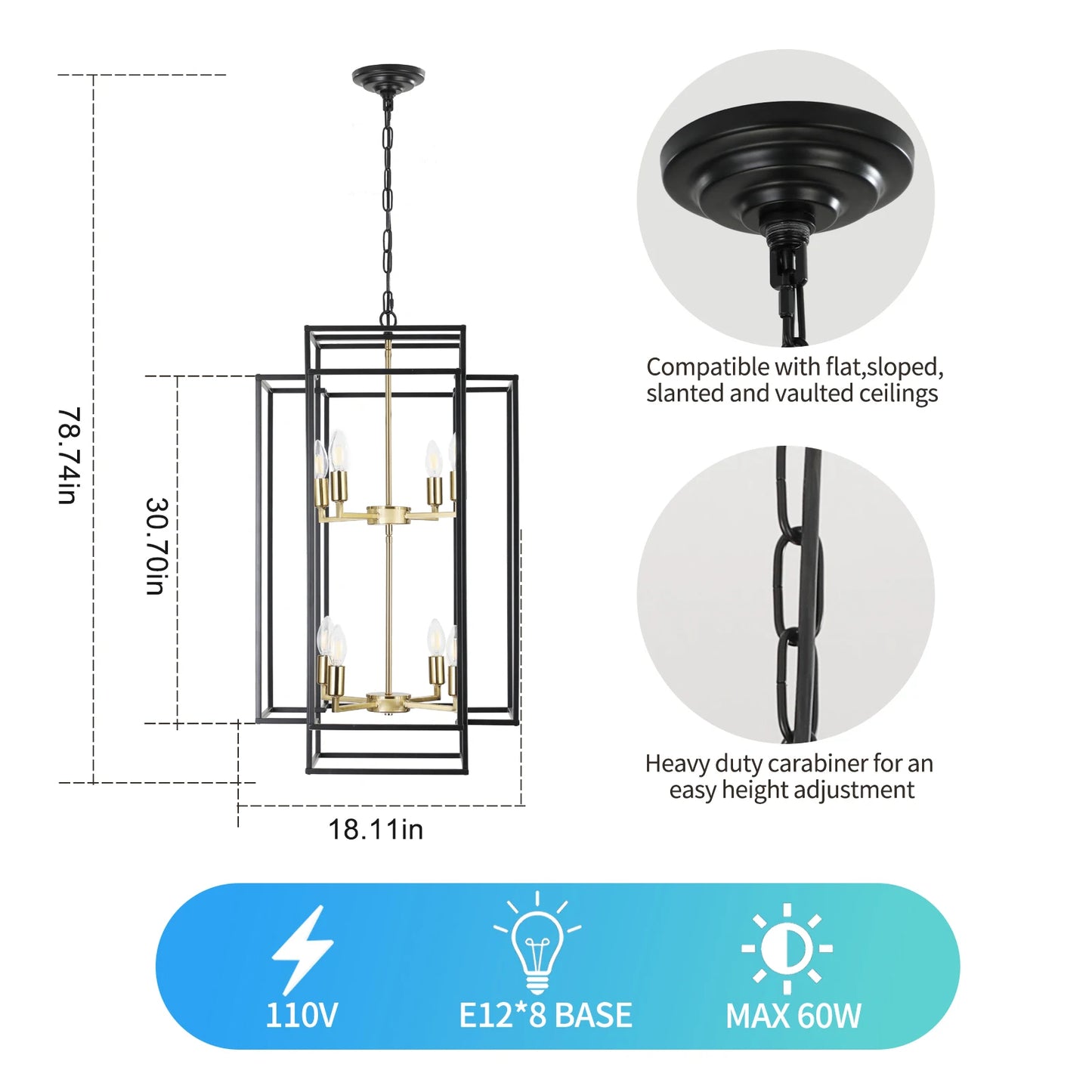 Modern Industrial 8 Light Metal Cage Pendant Chandelier