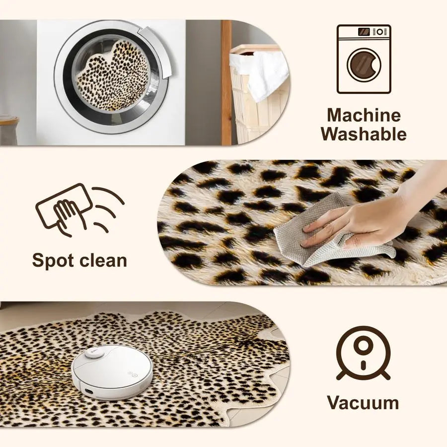 Leopard Print Cheetah Faux Fur Rug For Bedroom Living Room