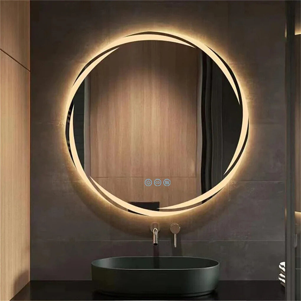 LED Backlit Anti-Fog Round Bathroom Mirror With Adjustable Lights