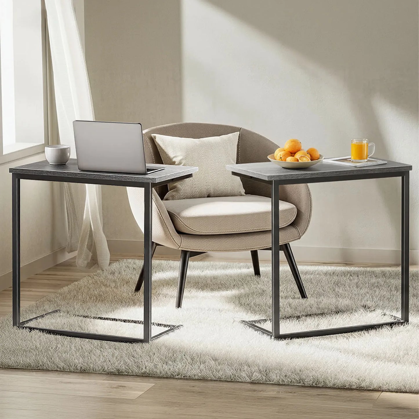Chitooma Modern Metal C Shape Couch Side End Table Set