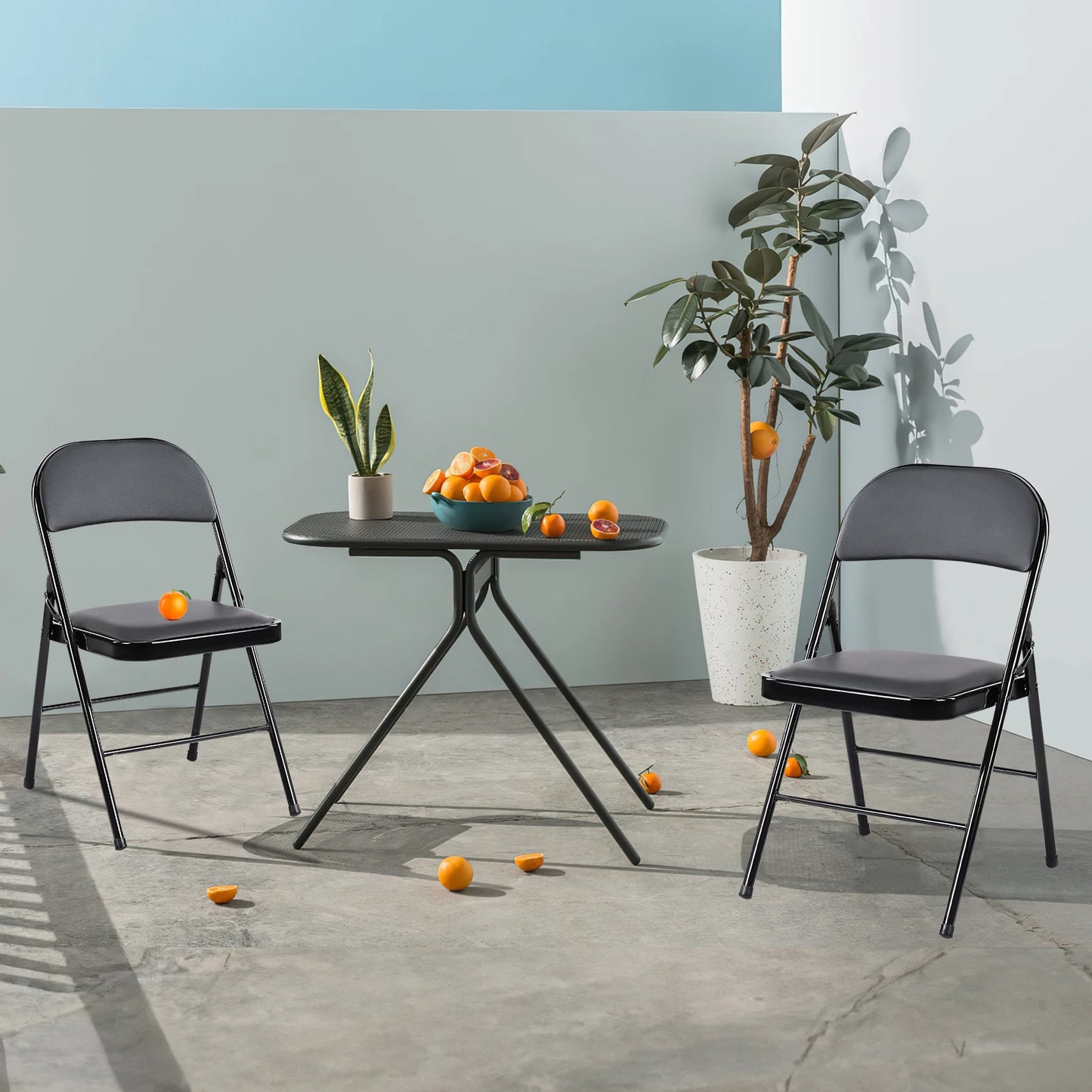 JHK Leather Padded Folding Chairs 4 Pack Sturdy Metal Frame