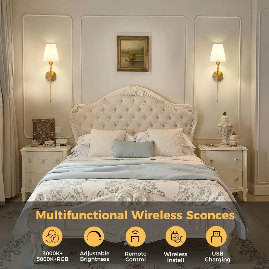 Battery Operated Wall Sconce Rechargeable Wireless Set Of Two
