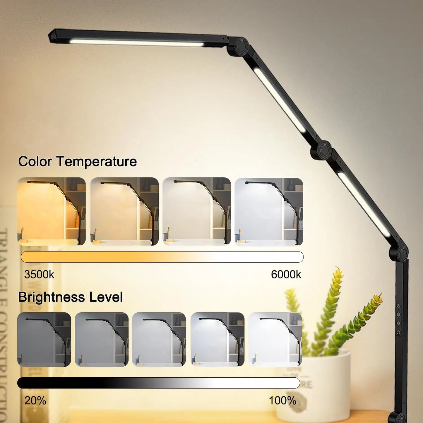 LED Desk Lamp With Clamp Flexible Swing Arm 4 Modes